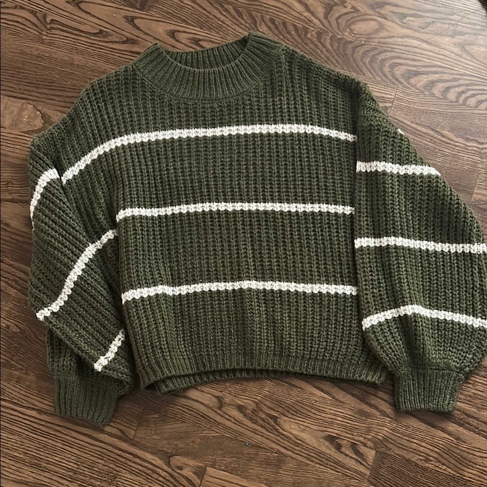 TALULAH Olive and White Striped Crew Neck Sweater